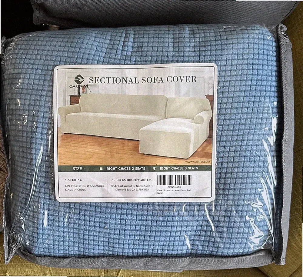 Subrtex Sectional Sofa Cover Right Chaise 2 Seats Denim Blue