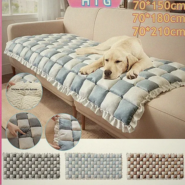 Suede Sofa Protective Pad Plush Anti Slip Pet Mat Sofa Cover Plaid Sofa Cover US