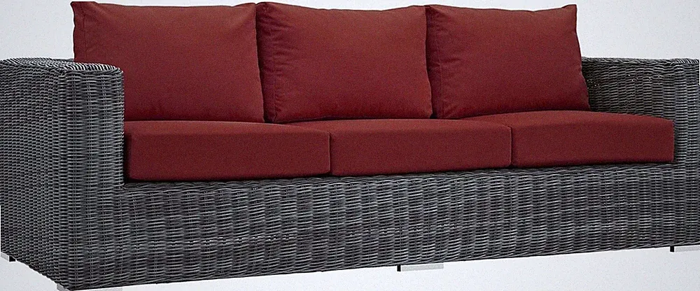 Summon Wicker Rattan Outdoor Patio Sunbrella Sofa in Canvas Red