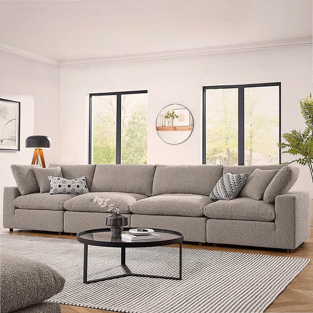Sumptuous Down-Filled 4-Seater Boucle Sofa for Unmatched Comfort