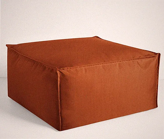 Sunbrella Square Pouf Cushion - Plush Outdoor Ottoman & Foot Rest - Rust 30