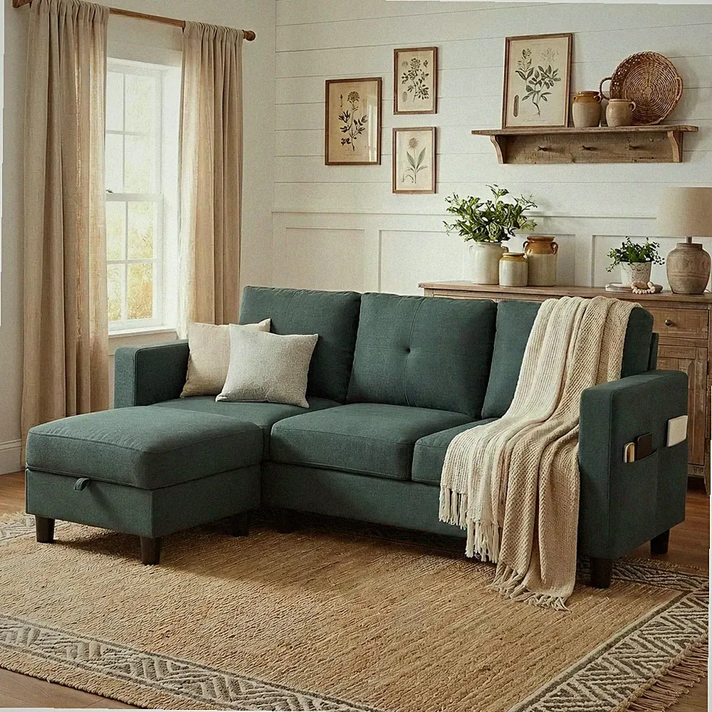 SUNLEI Convertible L-Shaped Sectional Couches for Living Room, Space-Saving 3-Se