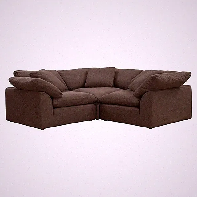 Sunset Trading Puff 3-Piece L-Shape Fabric Slipcover Sectional in Brown