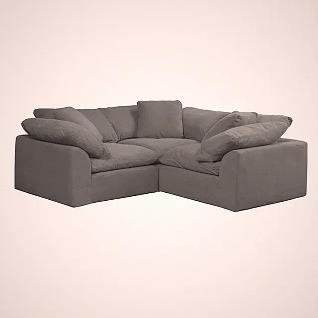 Sunset Trading Puff 3-Piece L-Shaped Fabric Slipcover Sectional in Gray