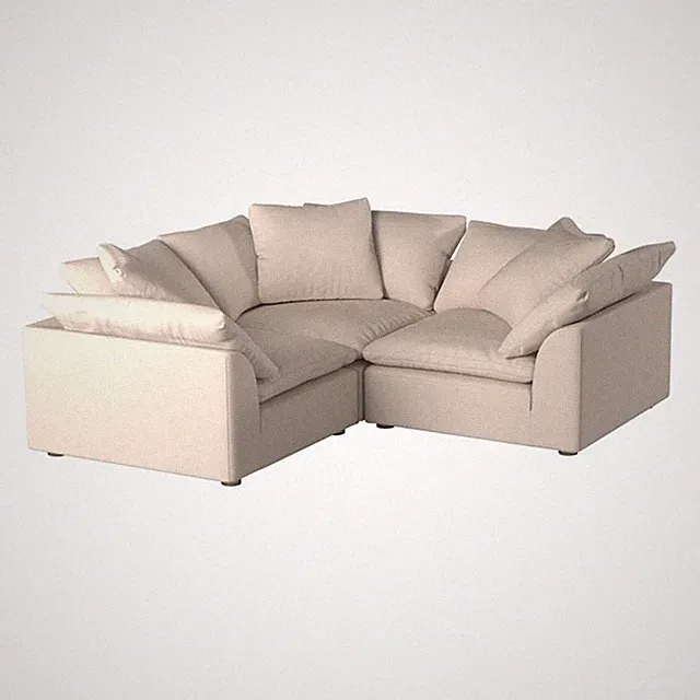 Sunset Trading Puff 3-Piece L-Shaped Fabric Slipcover Sectional in Tan