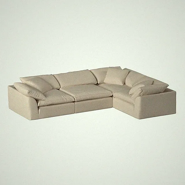 Sunset Trading Puff 4-Piece L-Shaped Fabric Slipcover Sectional in Tan
