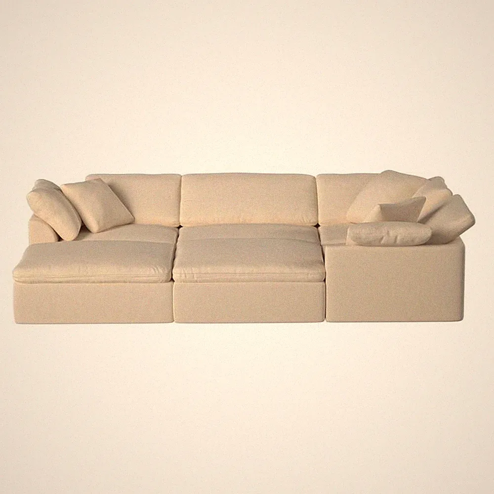 Sunset Trading Puff 6-Piece Fabric Slipcover Pit Sectional Sofa in Tan