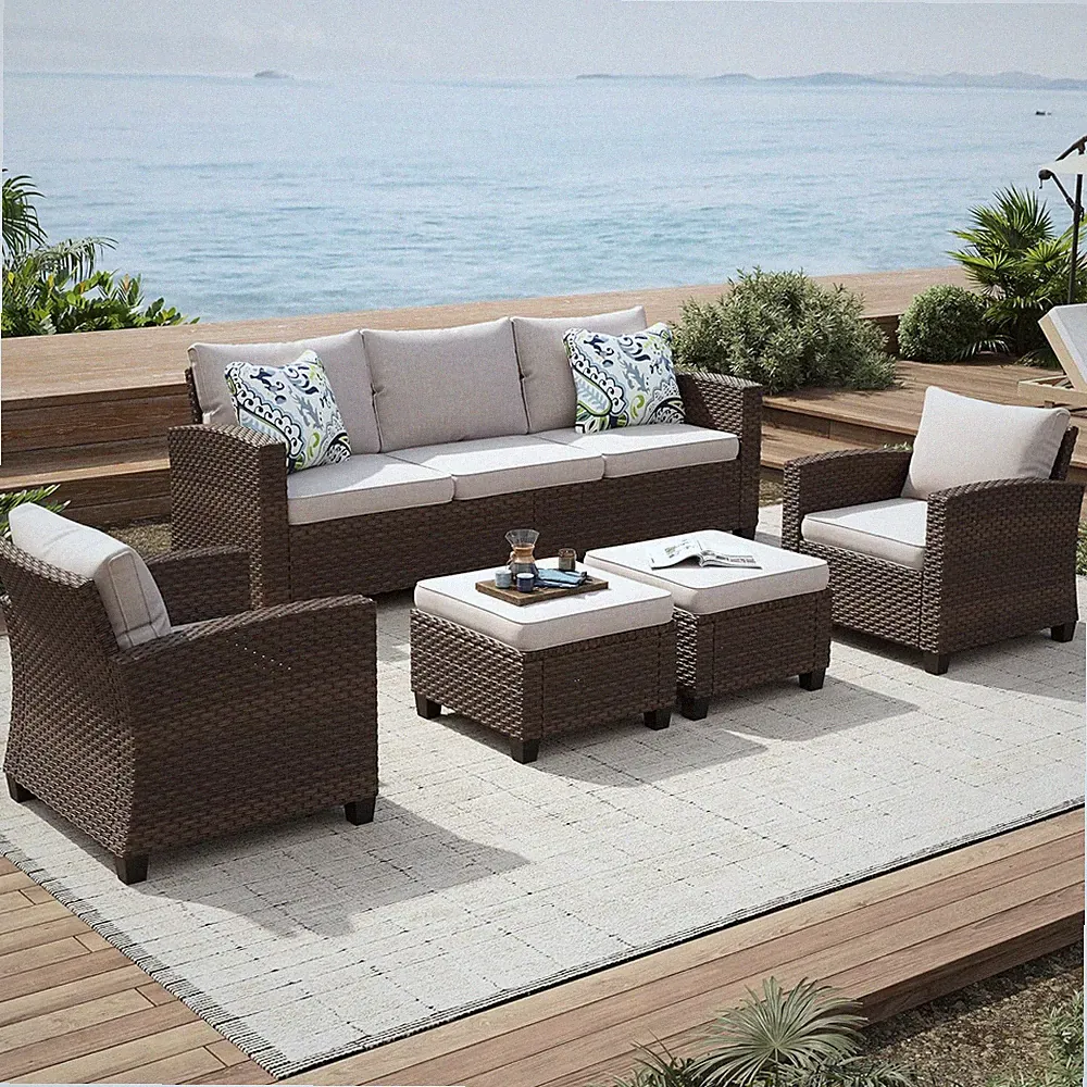 SUNSHINE VALLEY Patio Furniture Set Outdoor Furniture Brown Wicker Rattan Patio