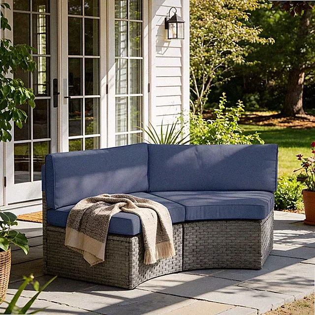 SUNSITT 2-Piece Outdoor Curved Patio Sofa Set, Half-Moon Wicker Loveseat | Windp
