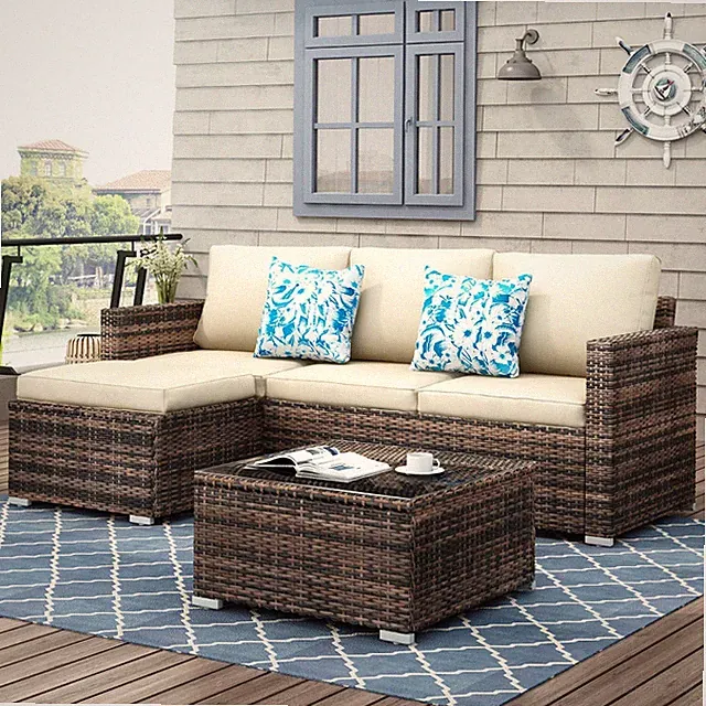Suntone Patio Furniture Set - 3 Piece All Weather Wicker Outdoor Sectional Set