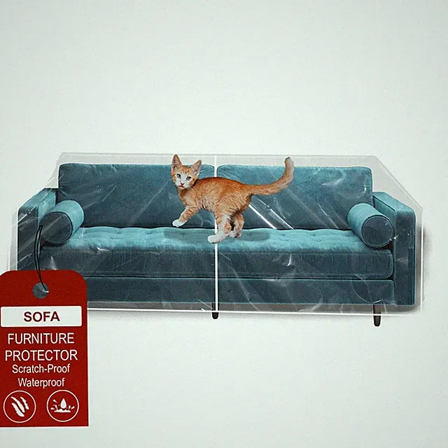 SUPER LAMINET Thick Crystal Clear Heavy-Duty Water Resistant Sofa/Couch Cover