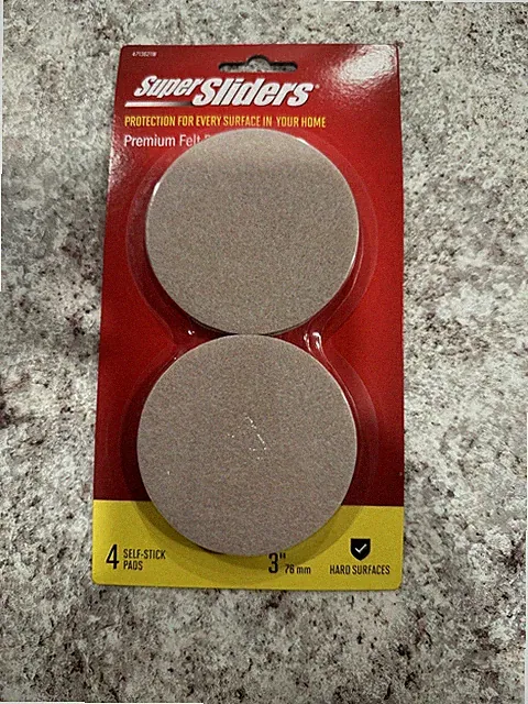 Super sliders 4 Pieces 3”/ 76mm FELT PADS Beige SELF STICK f/ HARD SURFACES