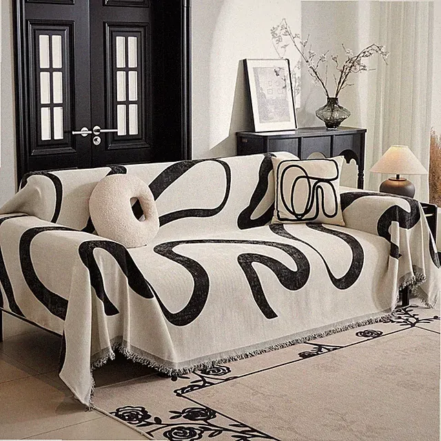 Super Soft Boho Couch Cover for 2-3 Cushion Sofa, Black Jacquard, 71" x 102