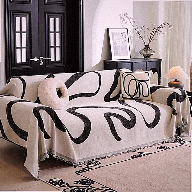 Super Soft Boho Couch Cover for 2-3 Cushion Sofa, Modern Black Jacquard