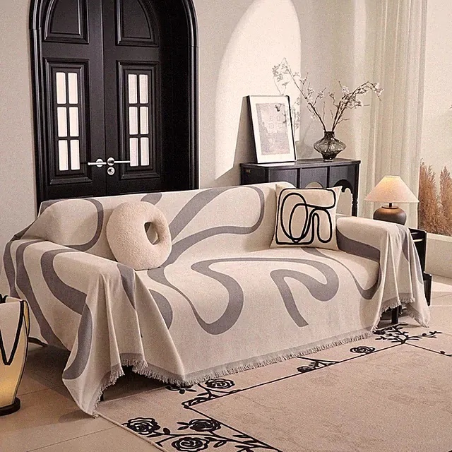 Super Soft Boho Couch Cover for 2-3 Cushion Sofa, Modern Grey Jacquard 71"x102