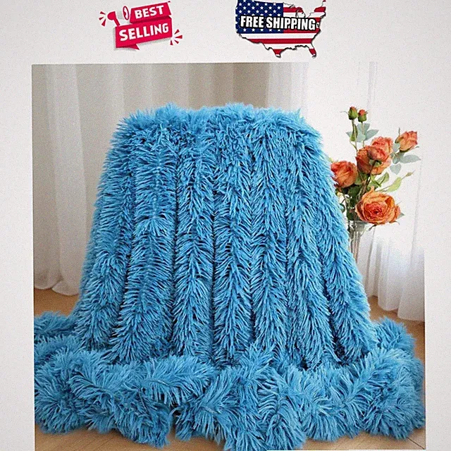 Super Soft Furry Throw Blanket 51x63 Sky Blue Heavyweight Warm Sofa Bed Cover