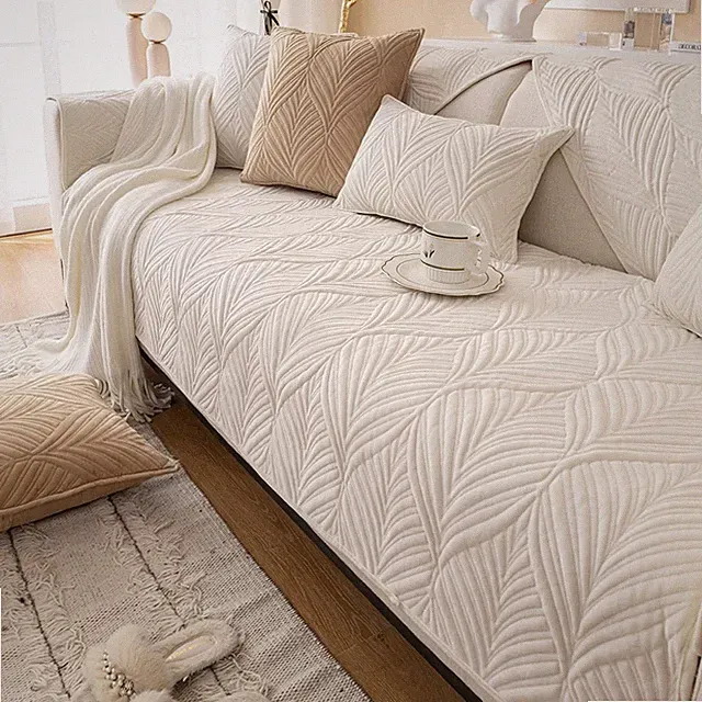 Super Soft Velvet Quilted Sofa Couch Covers Non-Slip Sectional Couch Cover Le...