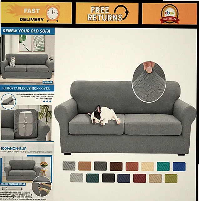 Super Stretch 3-Piece Couch Covers for Extra Large Sofa & Loveseat - Light Gray