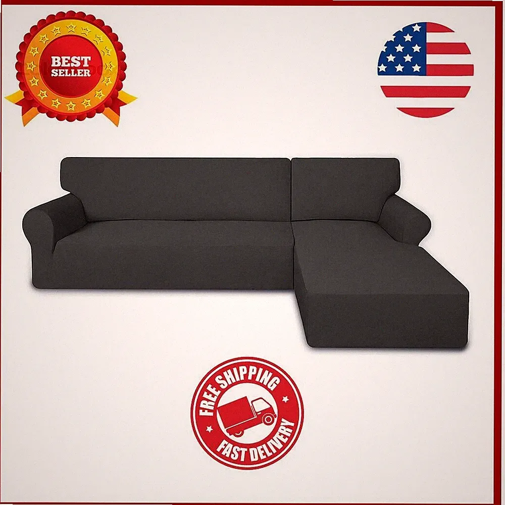 Super Stretch Sectional Cover Couch 3 Seat Sofa + 3 Chaise, Kids&Pets,Dark Gray