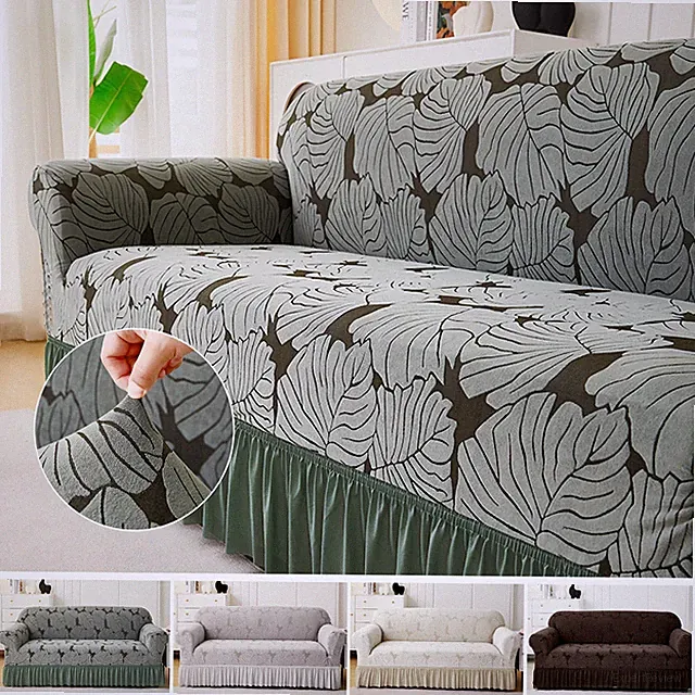 Super Stretch Sofa Slipcover w/ Skirt Jacquard Spandex Couch Covers 1/2/3/4 Seat