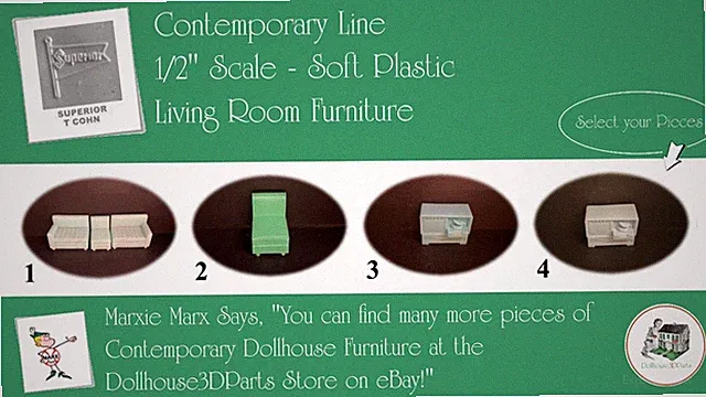 SUPERIOR Vintage Dollhouse Furniture, Contemporary Style, 1/2" Scale