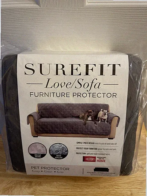 SURE FIT GRAY Quilted Sofa Protector Cover Waterproof Nonslip Pet-Friendly