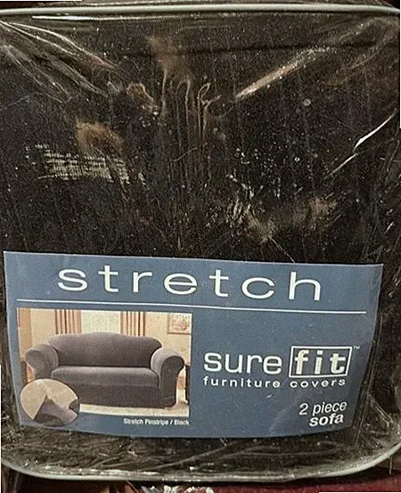 Sure Fit Stretch Pinstripe Black Damask 2pc Sofa Slipcover 74-96in Box Cushion