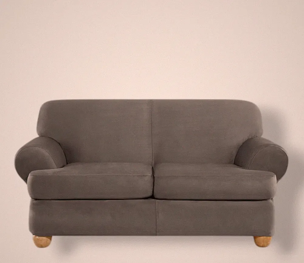SureFit Gray Slate Ultimate Stretch Suede 3-Piece T-Cushioned Loveseat Slipcover