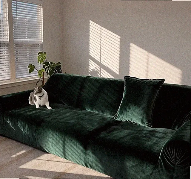 Sweaterpicks Dark Green Velvet Plush Corner Sofa Slipover 5-SEAT 120-140 Inches
