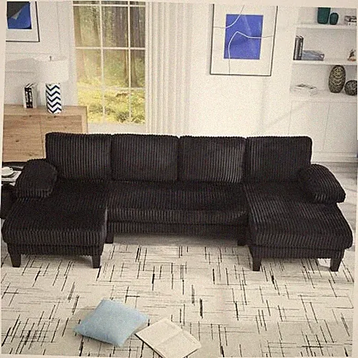 Symmetrical U Shaped Sectional Sofa with Double Chaise Black 114"