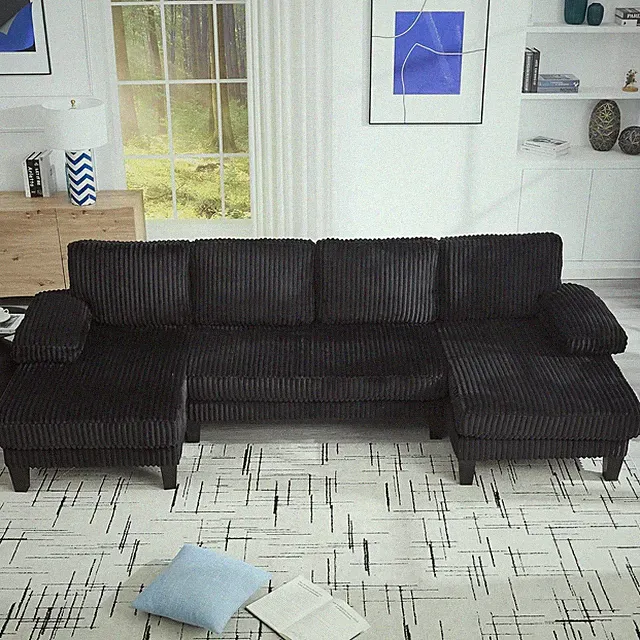 Symmetrical U Shaped Sectional Sofa with Double Chaise Lounge,Modern Corduroy Up
