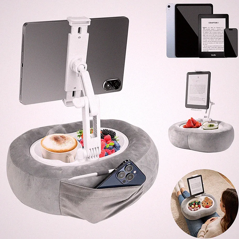 Tablet Pillow Stand Cushion Holder w/ Snack Bowl for iPad Kindle Phone Bed Sofa