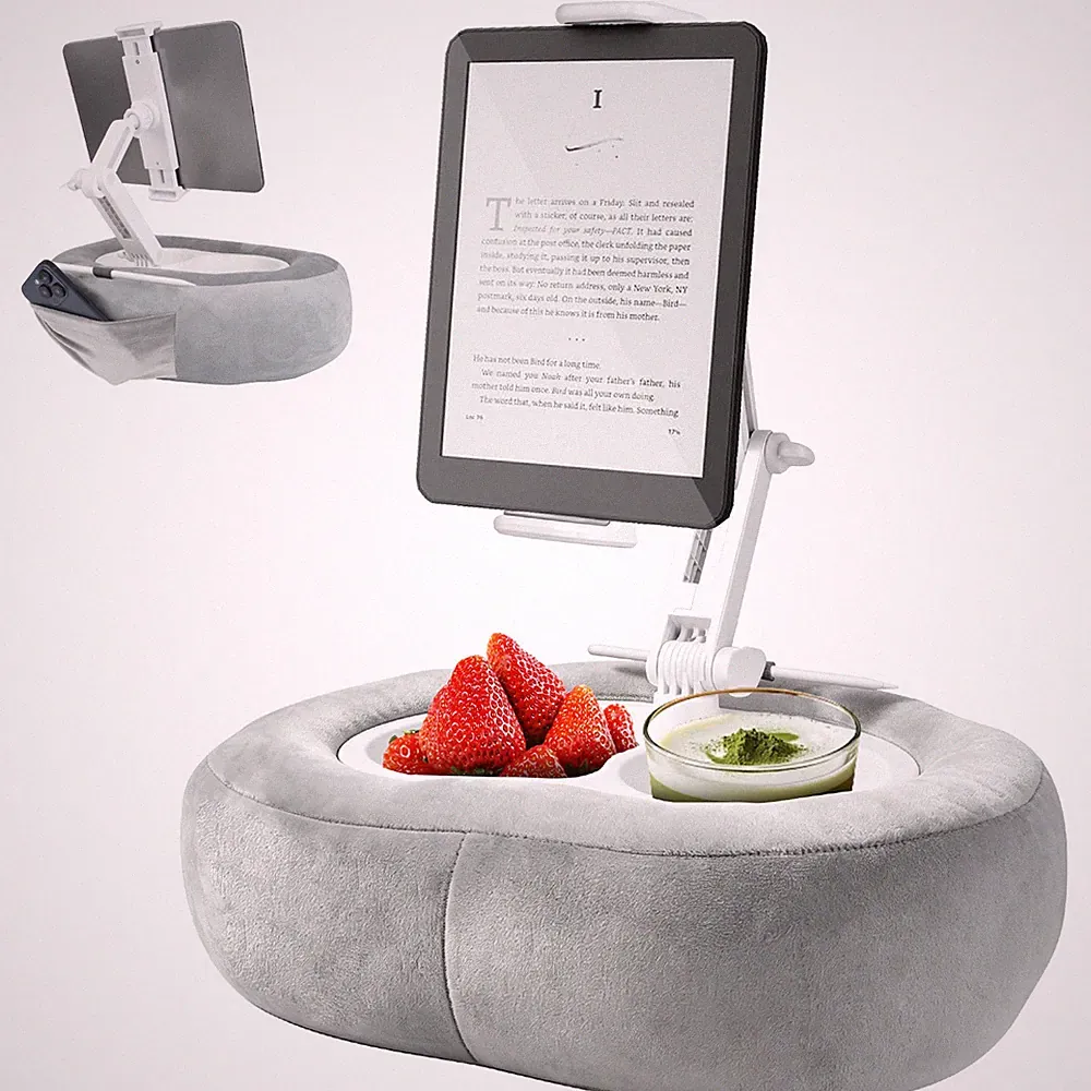 Tablet Pillow Stand w/Snack Bowl 360°Rotat Holder for iPad Kindle Phone Bed Sofa