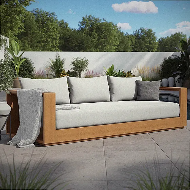 Tahoe Acacia Wood Outdoor Patio Sofa in Natural Light Gray with Weather-Resistan