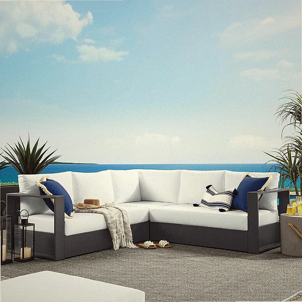 Tahoe Aluminum 3-Piece Outdoor Patio Furniture Gray White, Modular Sectional Sof