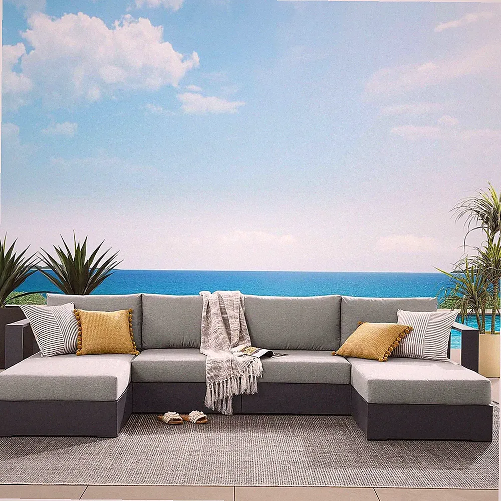 Tahoe Aluminum 4-Piece Outdoor Patio Furniture Gray, Modular Sectional Sofa Set