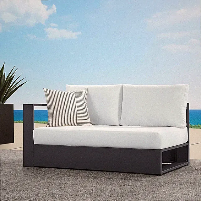 Tahoe Aluminum Modular Left-Facing Outdoor Patio Loveseat in Gray White with Wea