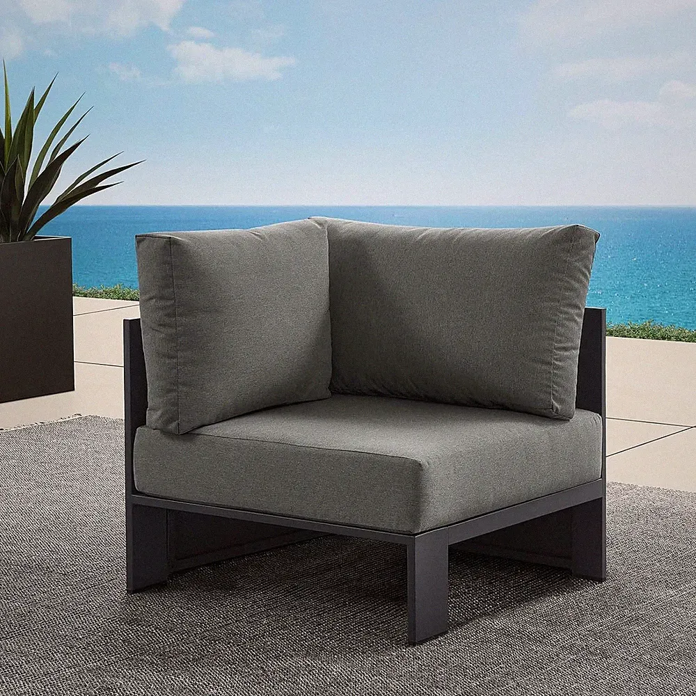 Tahoe Aluminum Outdoor Sectional Corner Chair in Gray Charcoal with Weather-Resi