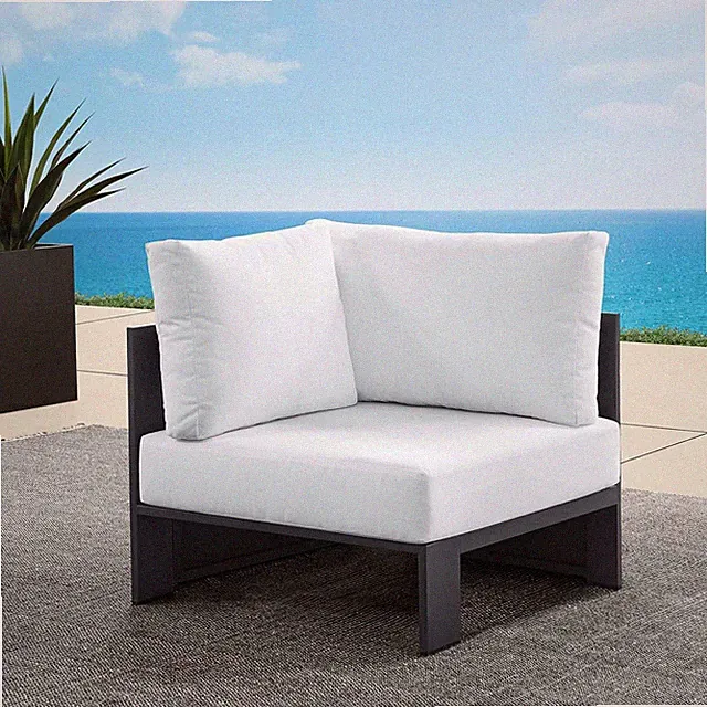 Tahoe Aluminum Outdoor Sectional Corner Chair in Gray White with Weather-Resista