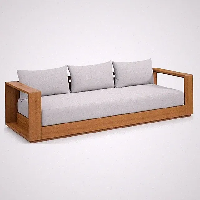 Tahoe Outdoor Patio Acacia Wood Sofa in Natural Light Gray
