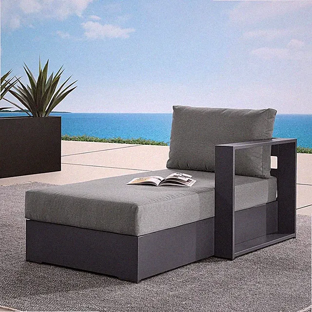 Tahoe Powder-Coated Aluminum Outdoor Chaise Lounge in Gray Charcoal with Weather