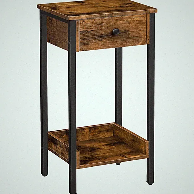 Tall End Table, Nightstand, Industrial Side Table with Drawer and Storage She...