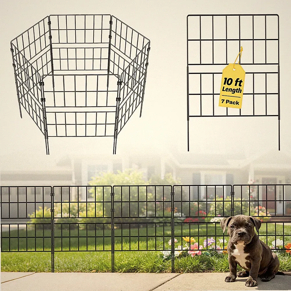 Tall Garden Fence 31.5 in(H) X 10 ft(L), 7 Pack Metal No Dig Fence