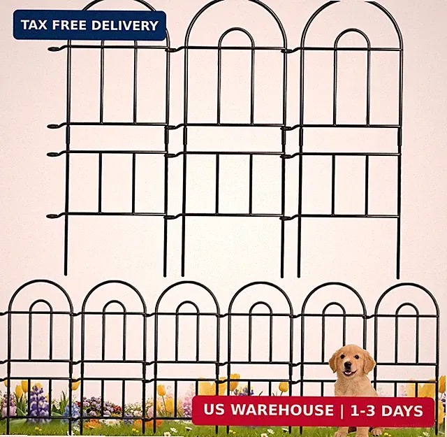 Tall Garden Fence, 32in(H) x 8.25ft(L), 9 Pack Black Metal Fence | Rustproof No