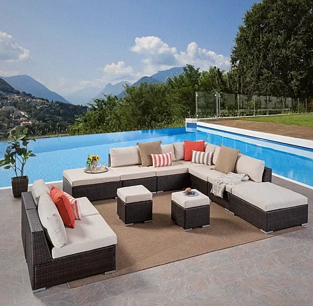 Tammy Rosa Outdoor 7 Seat Wicker Sofa Sectional Set with Aluminum Frame