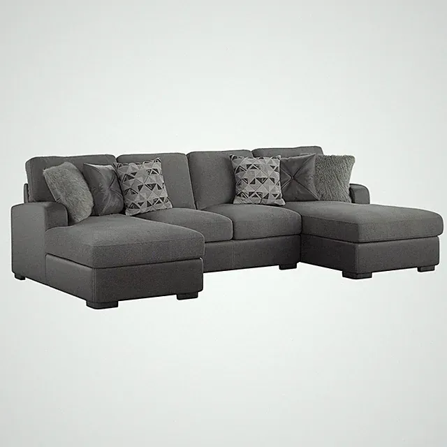 TAMPA - 3PC U-SHAPED SECTIONAL - CHAISE - 6 PILLOWS - GRAY