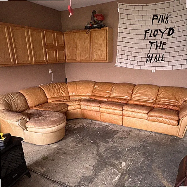 Tan Brown Leather Sectional Sofa 6-Seater Classic Round Arms High Back