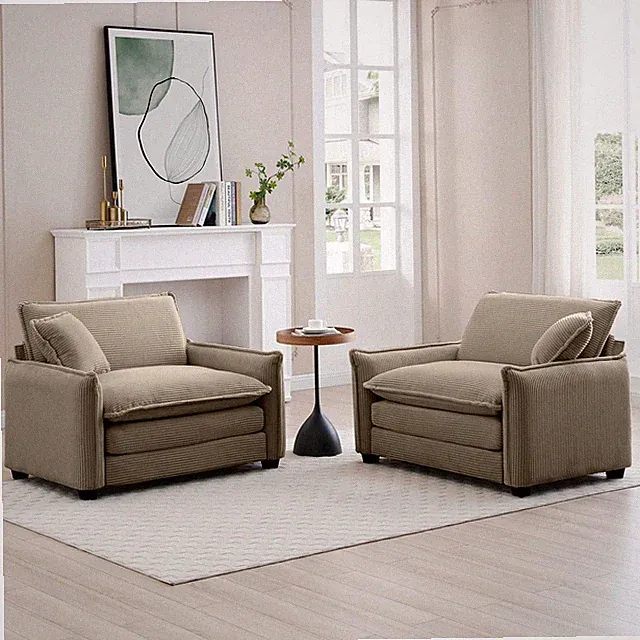 Tan Corduroy,Luxurious and Sophisticated Deep Seated Sofa Set with Two Single D