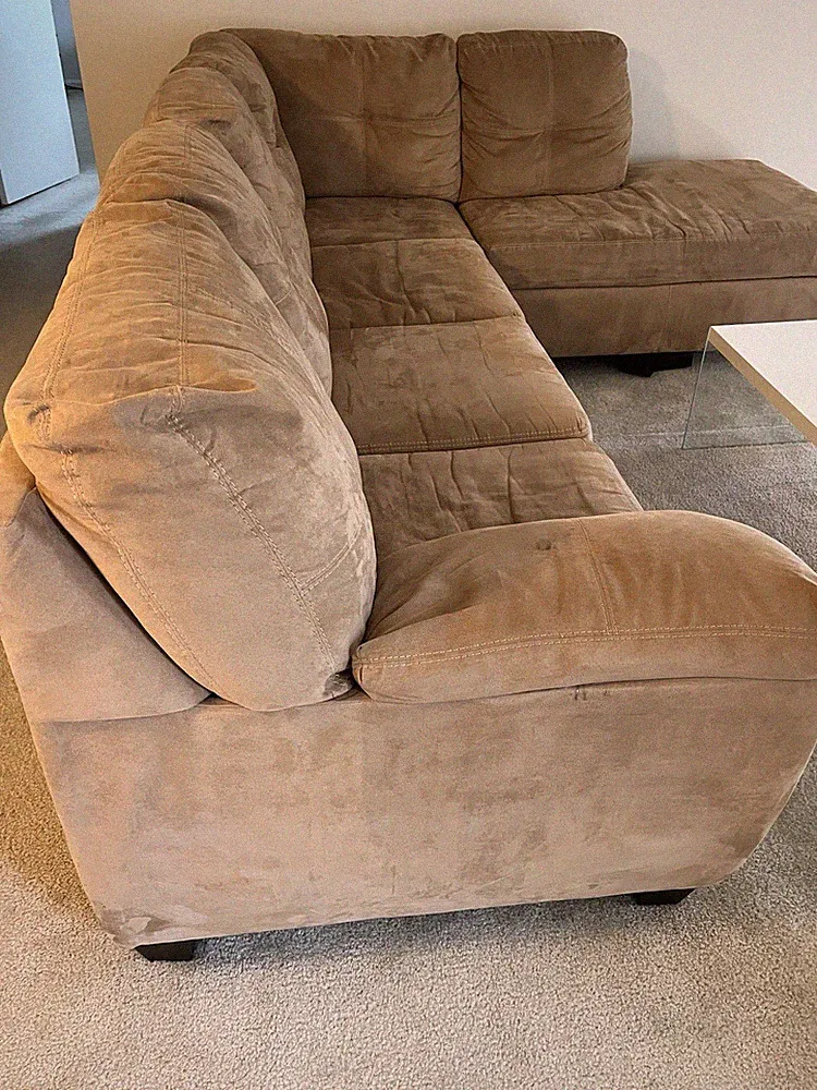 Tan Sectional Sofa Suede-like Material