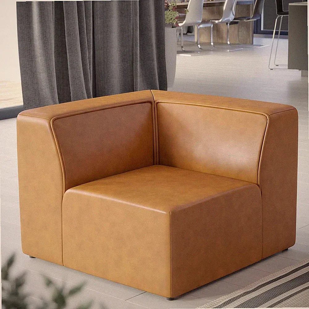 Tan Vegan Leather Corner Chair for Mingle Sectional Sofa - Stylish & Modern
